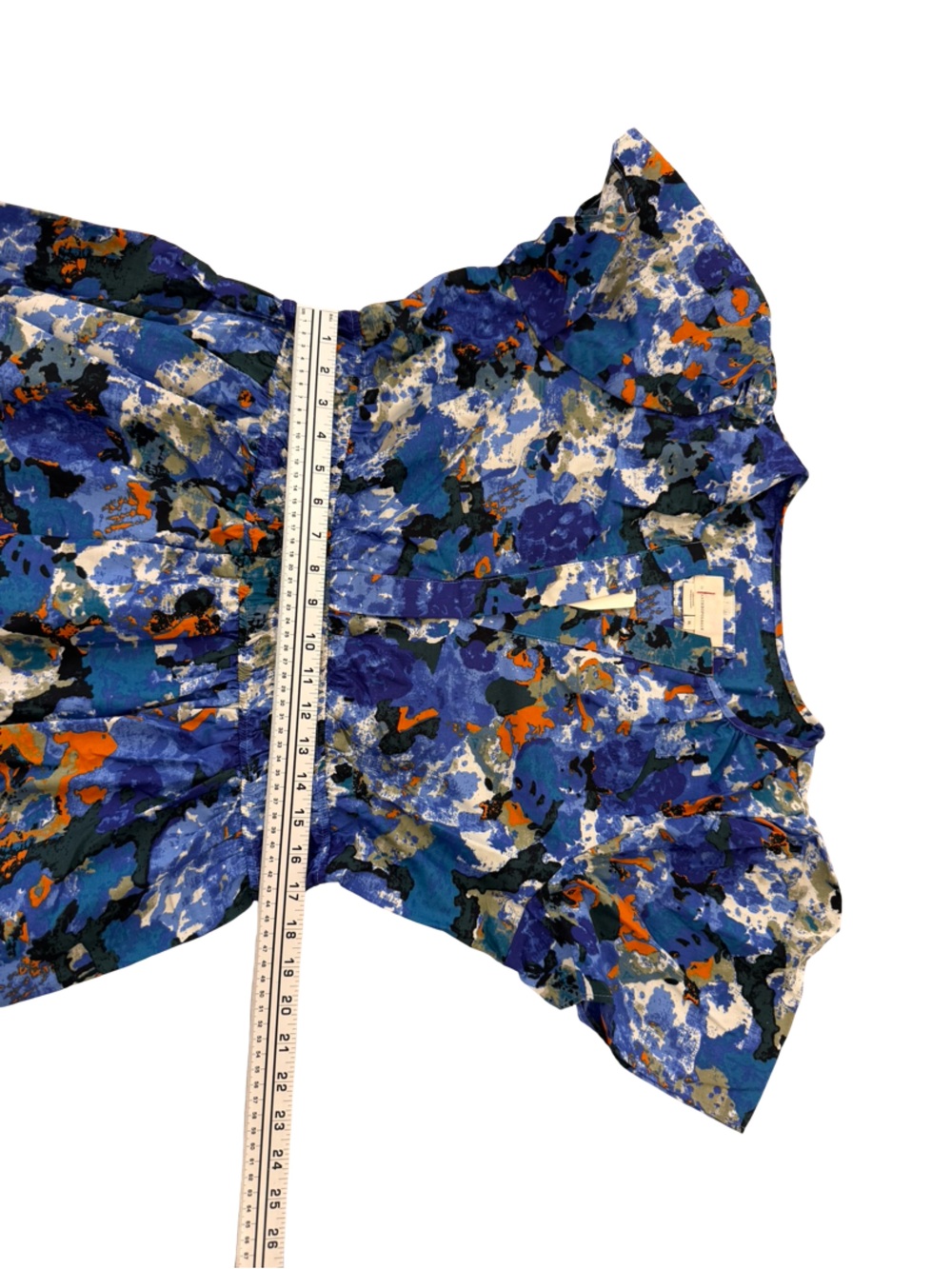 Anthropologie Blue Floral Maxi Dress with Orange & Cream Accents - Picture 10 of 11